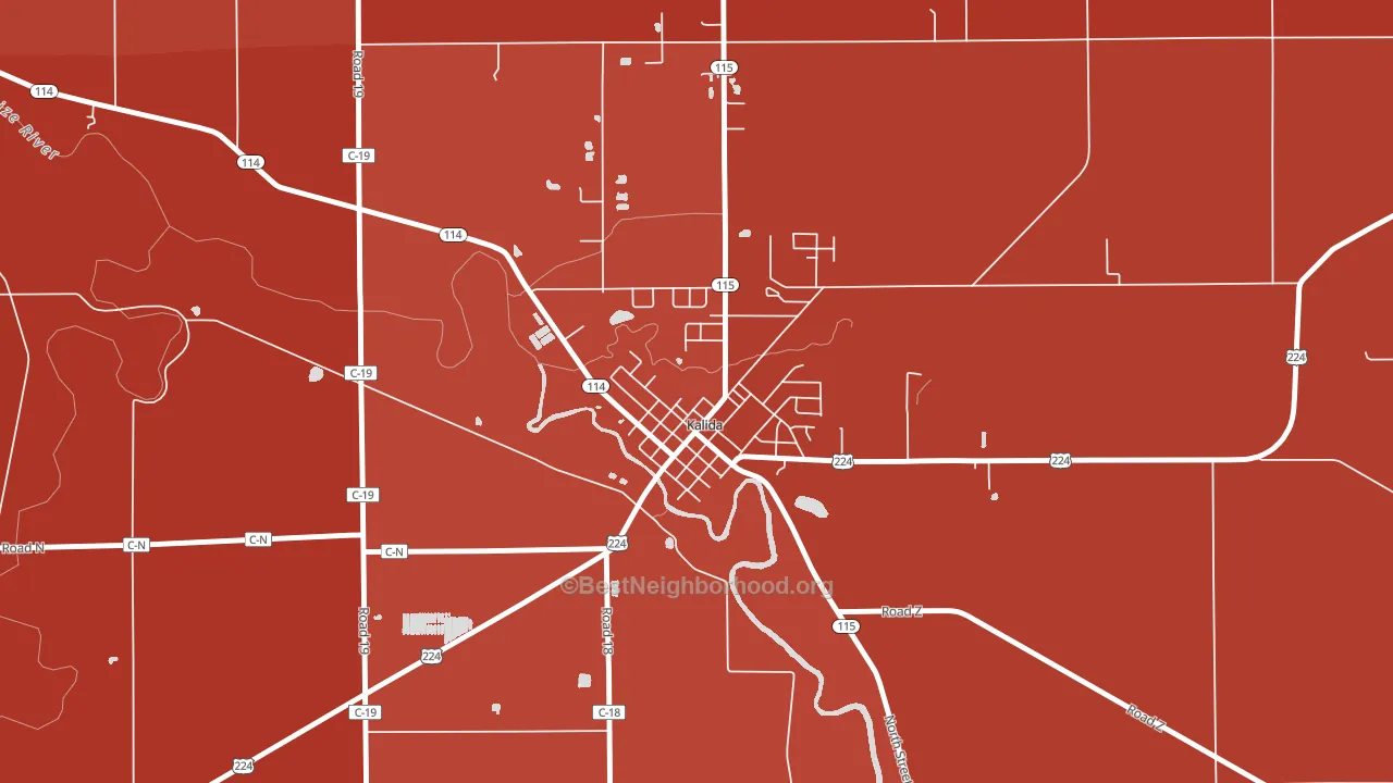 45853, OH block-group political-lean map