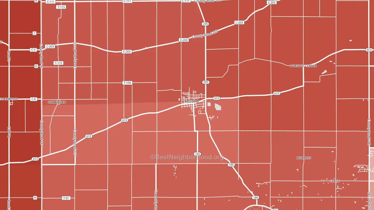 45858, OH block-group political-lean map