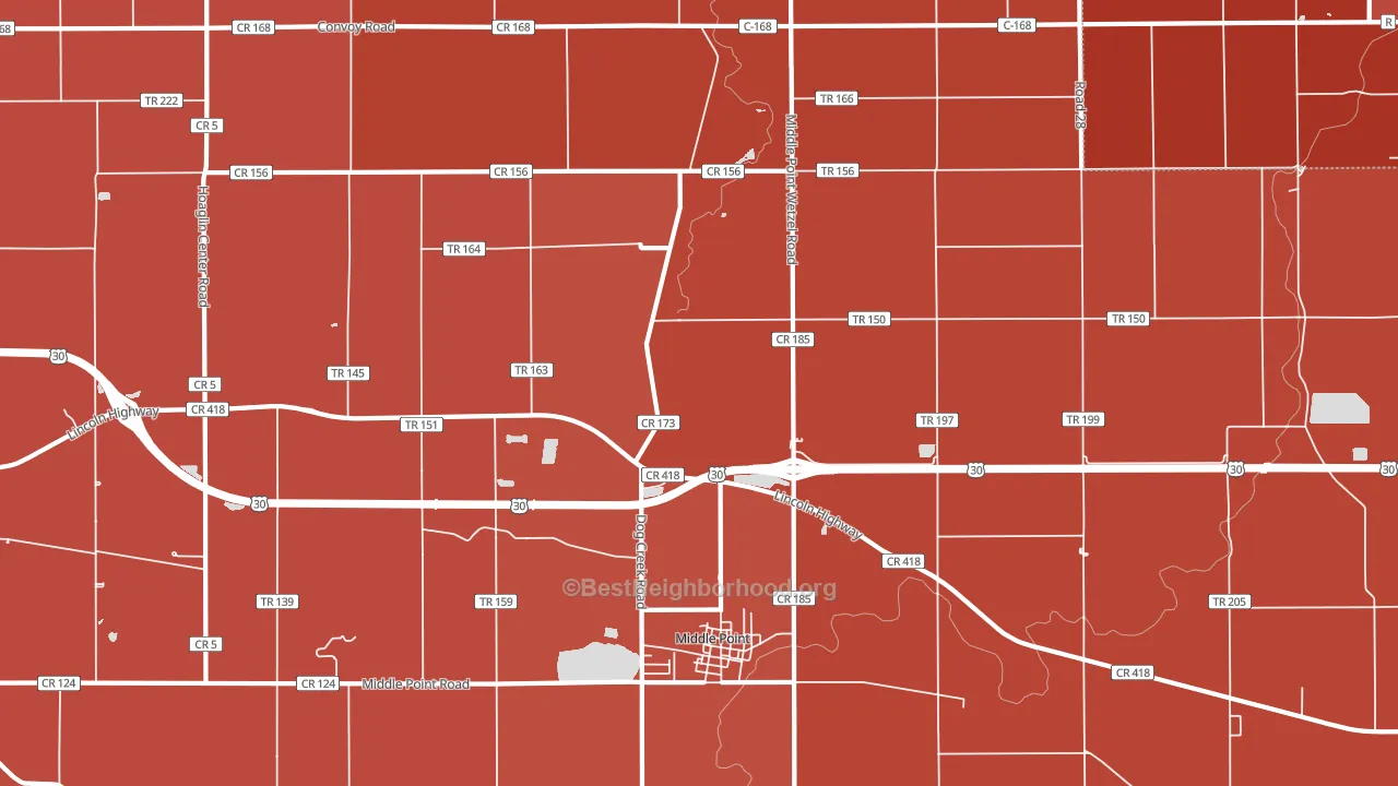 45863, OH block-group political-lean map