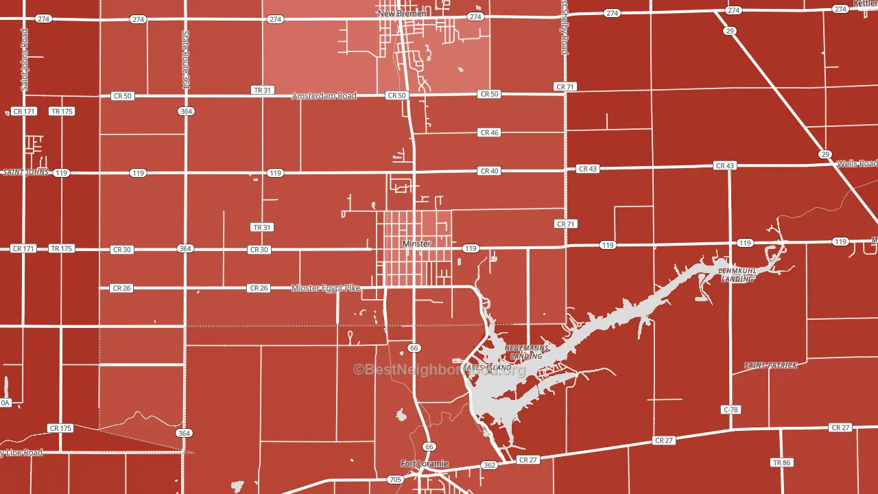 45865, OH block-group political-lean map