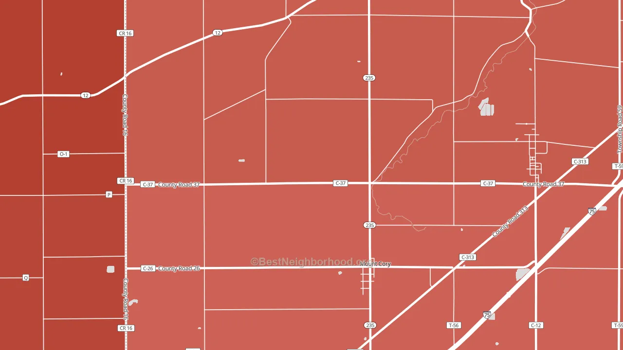 45868, OH block-group political-lean map