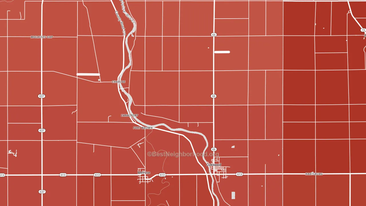 45873, OH block-group political-lean map