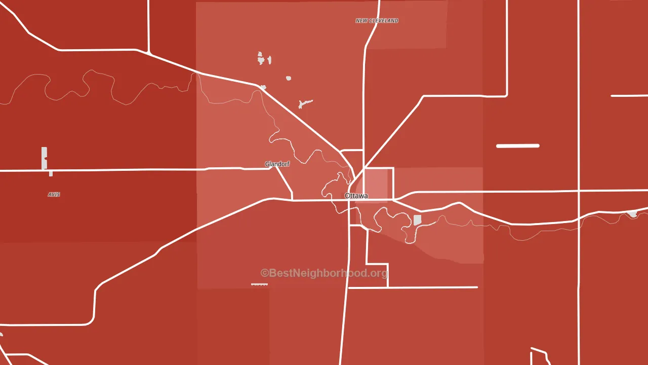 45875, OH block-group political-lean map