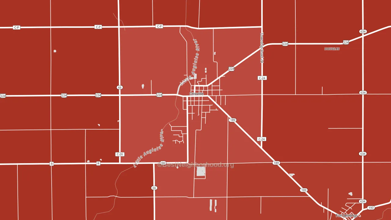 45876, OH block-group political-lean map