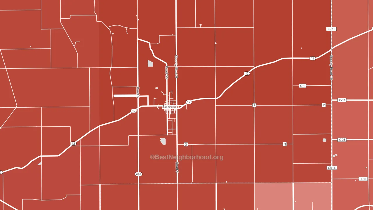 45877, OH block-group political-lean map