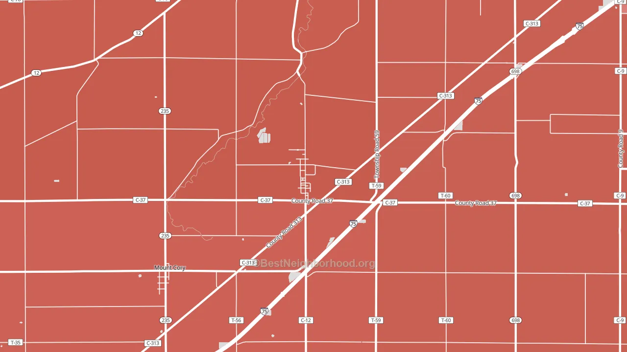 45881, OH block-group political-lean map