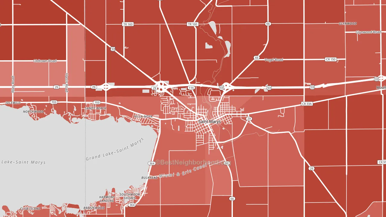 45885, OH block-group political-lean map