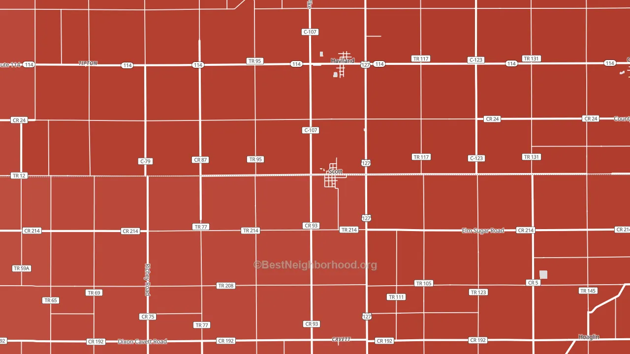 45886, OH block-group political-lean map