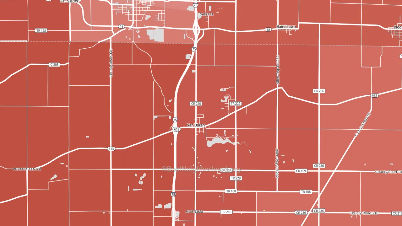 45889, OH block-group political-lean map