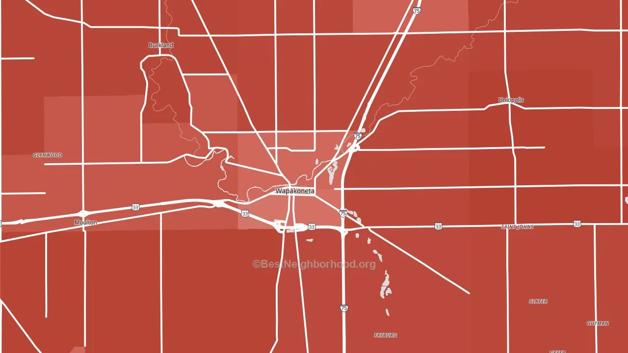 45895, OH block-group political-lean map