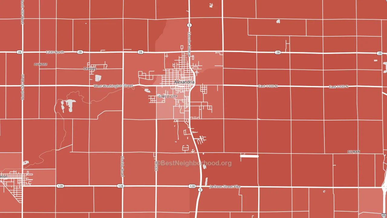 46001, IN block-group political-lean map