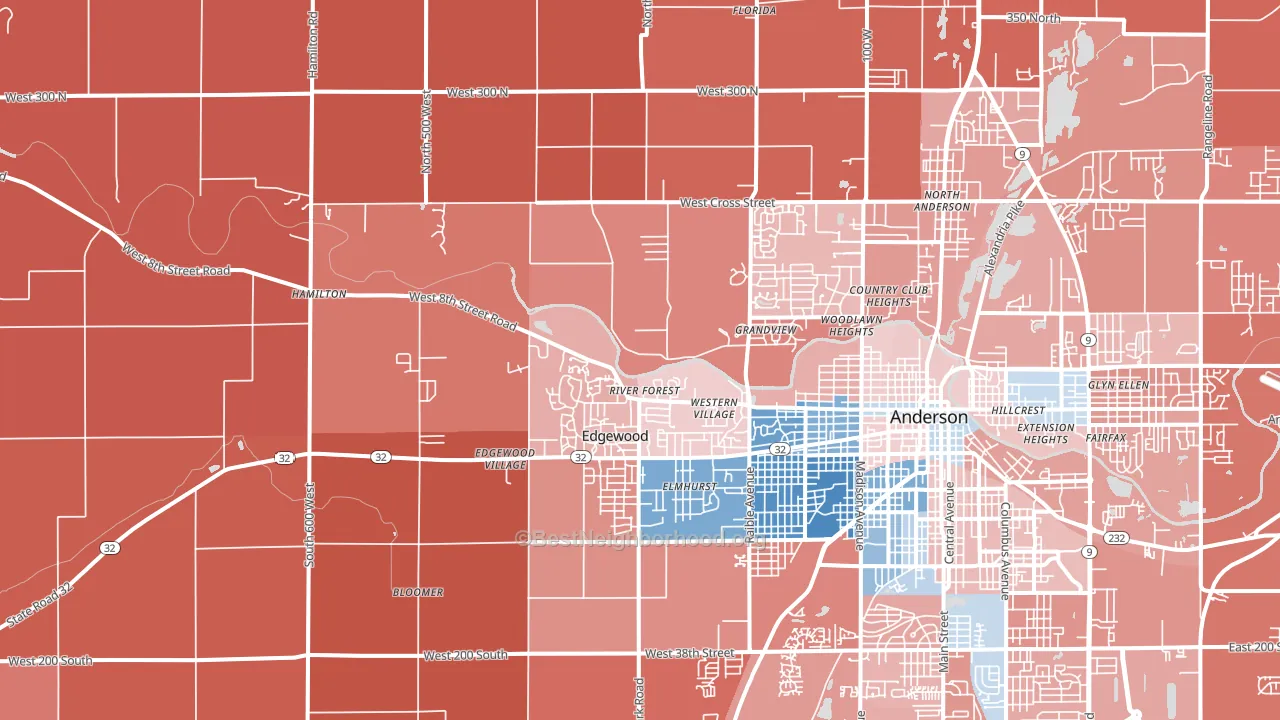 46011, IN block-group political-lean map
