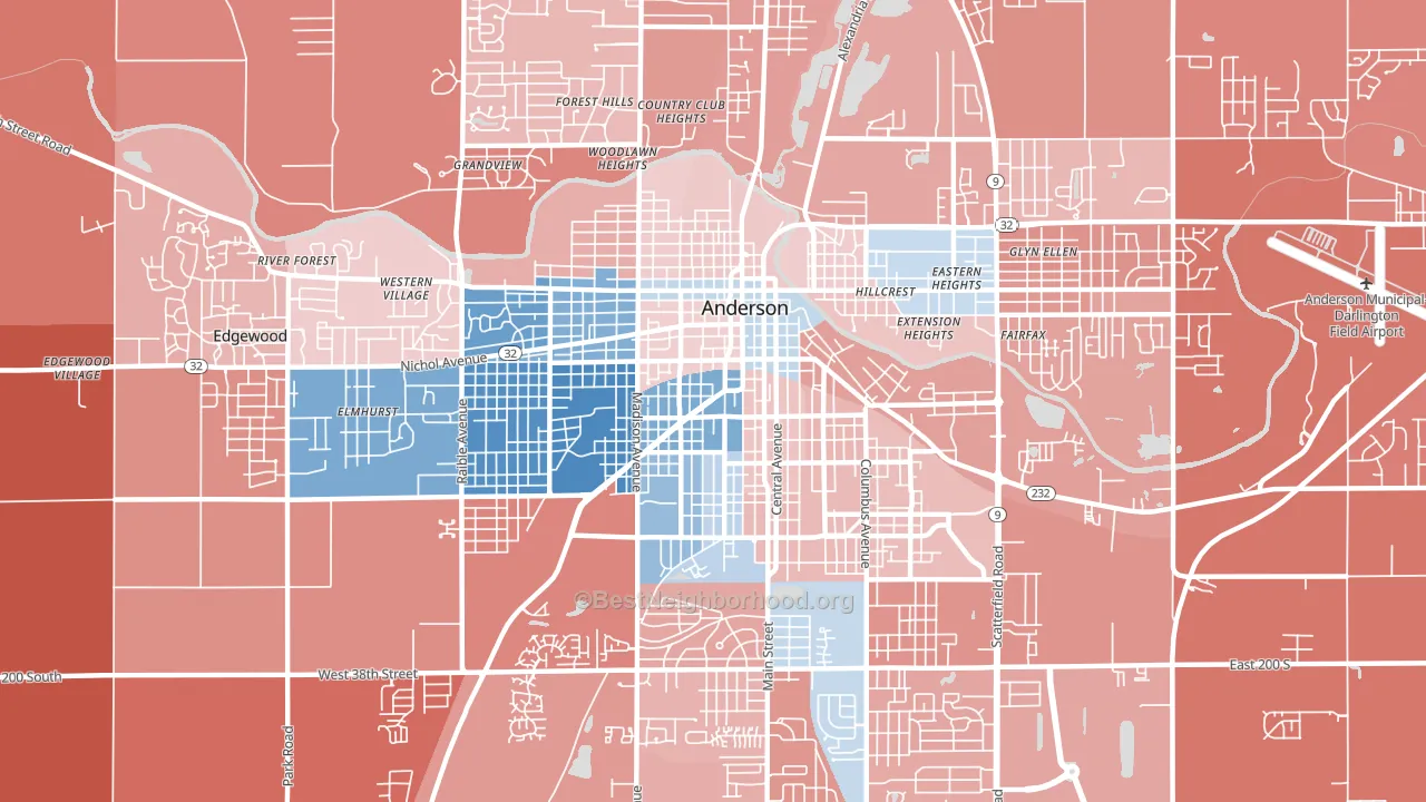 46016, IN block-group political-lean map