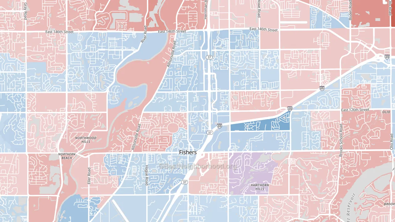 46038, IN block-group political-lean map