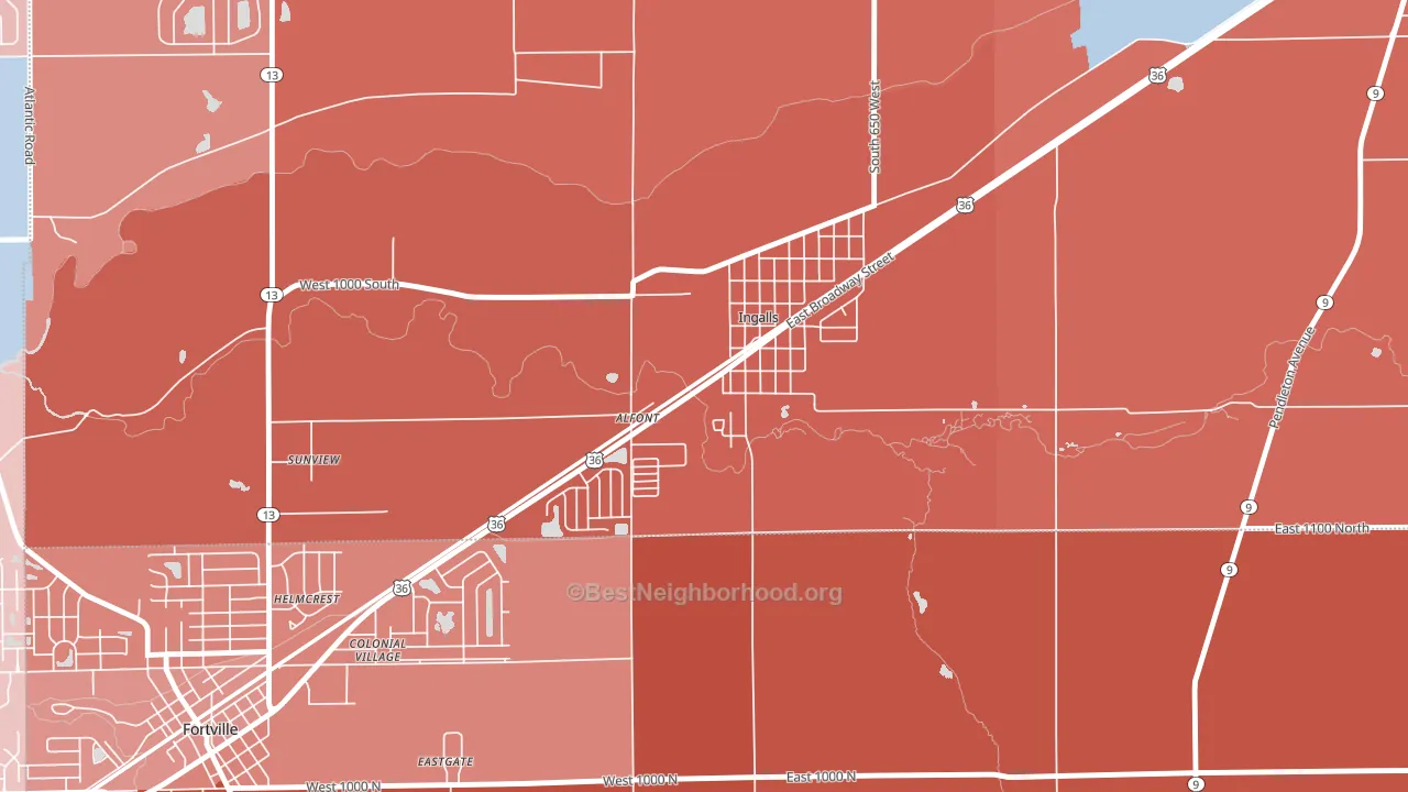 46048, IN block-group political-lean map