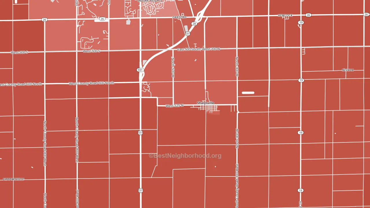 46068, IN block-group political-lean map