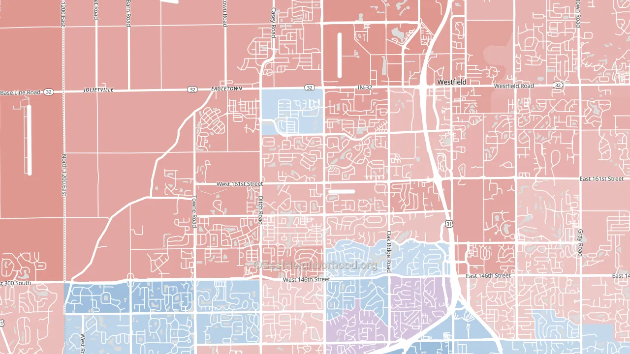 46074, IN block-group political-lean map