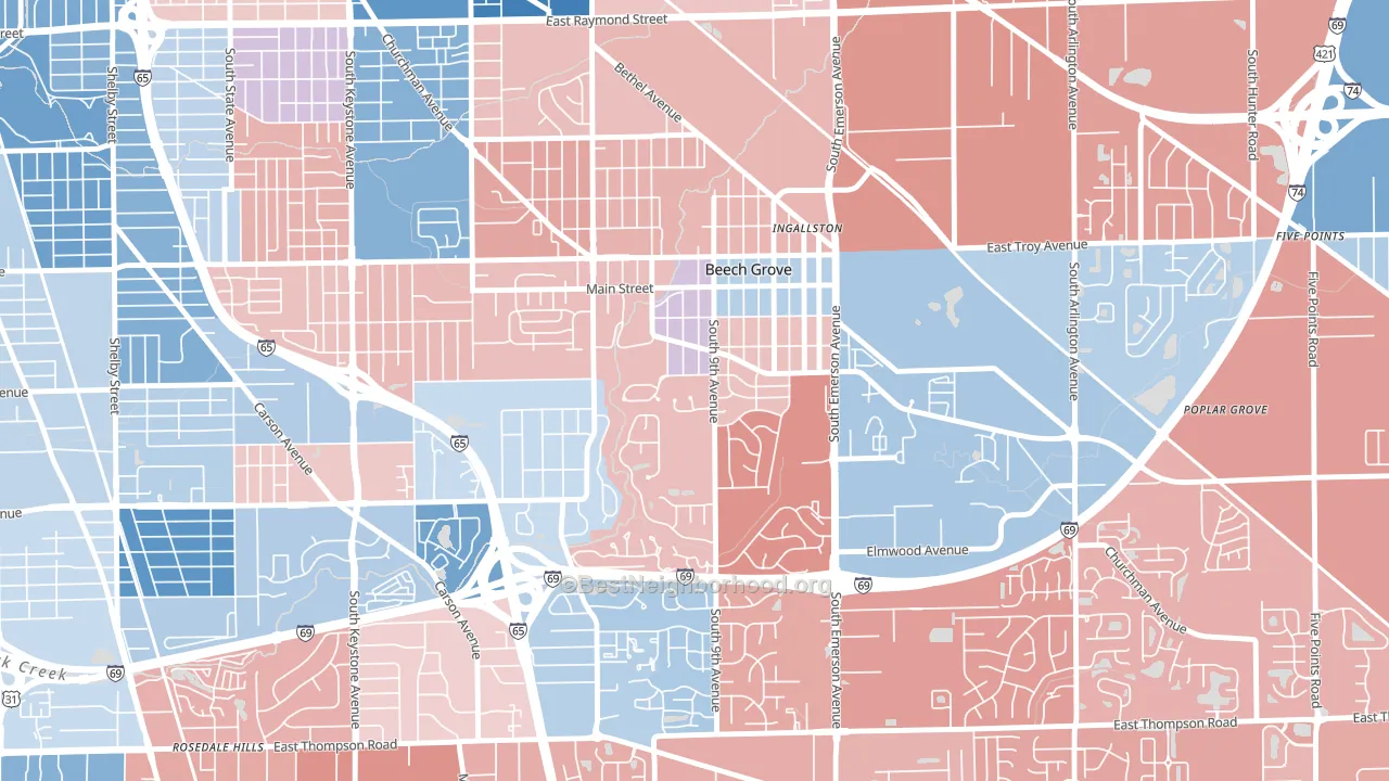 46107, IN block-group political-lean map