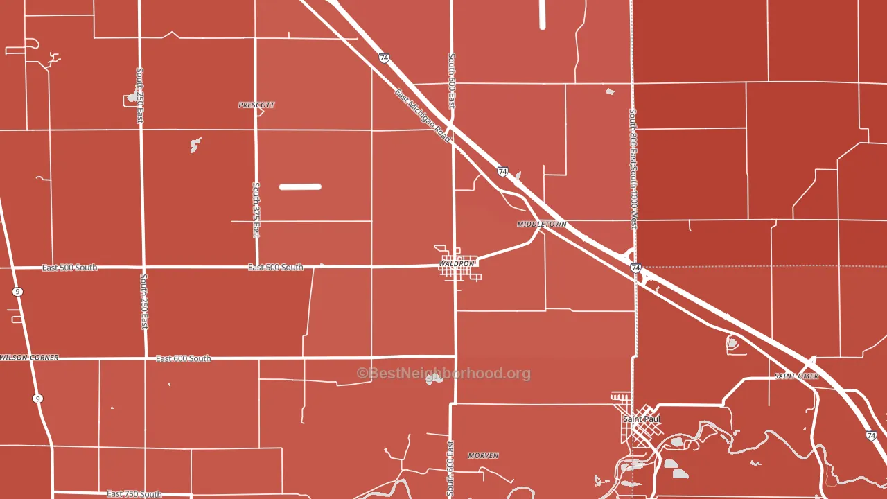 46182, IN block-group political-lean map