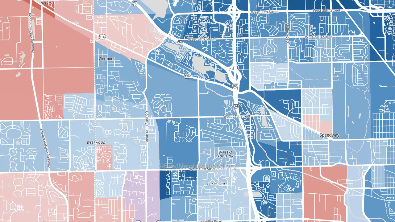 46214, IN block-group political-lean map