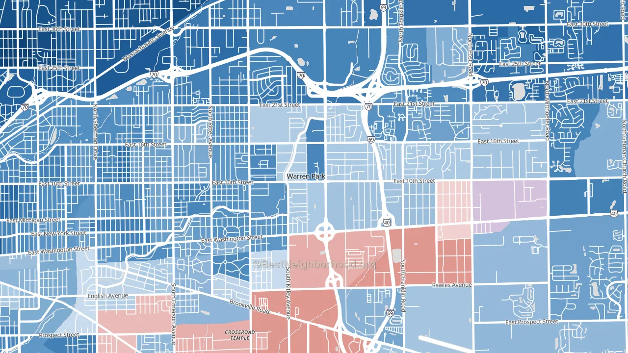 46219, IN block-group political-lean map