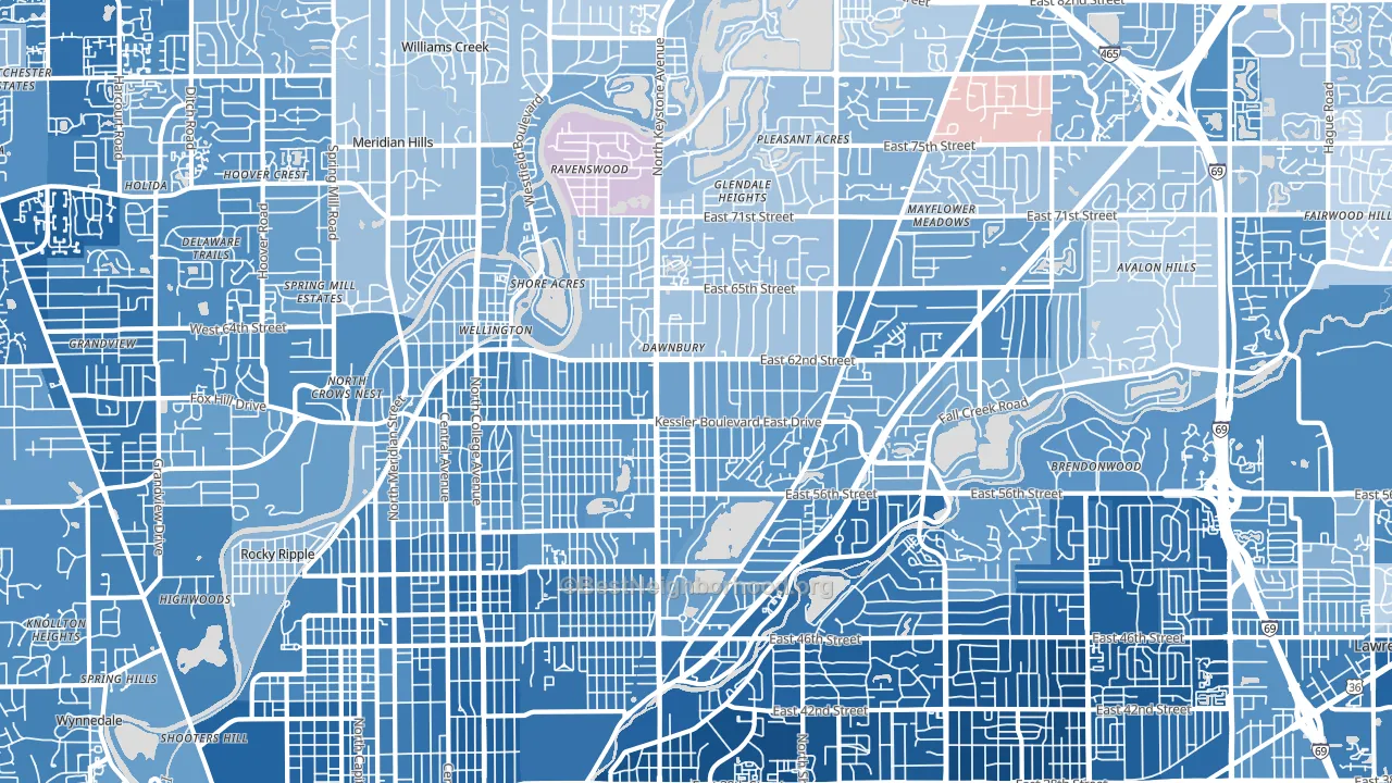 46220, IN block-group political-lean map