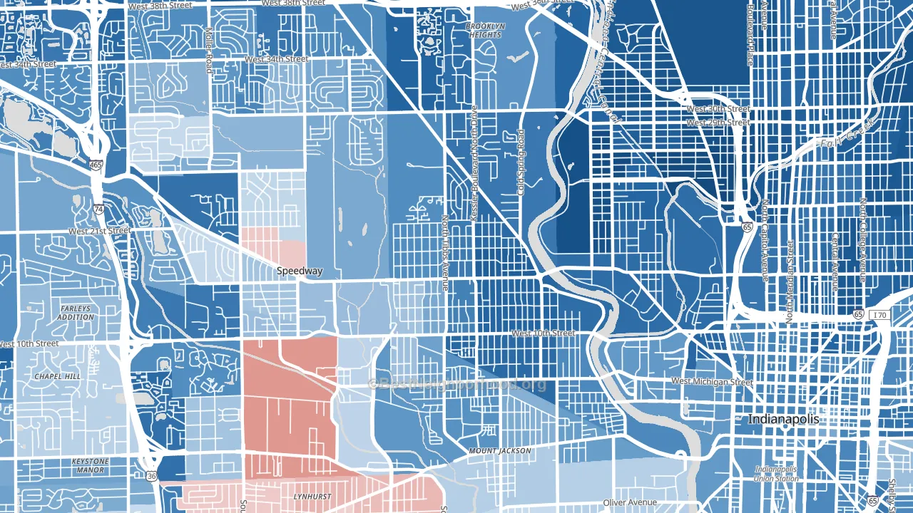 46222, IN block-group political-lean map