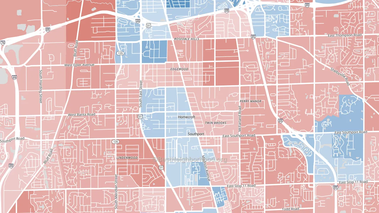 46227, IN block-group political-lean map