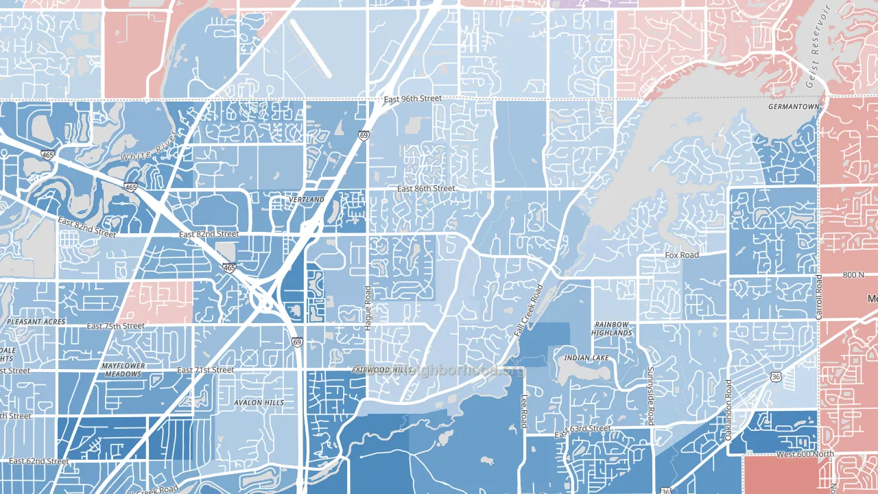 46256, IN block-group political-lean map