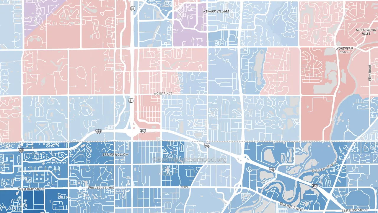 46280, IN block-group political-lean map