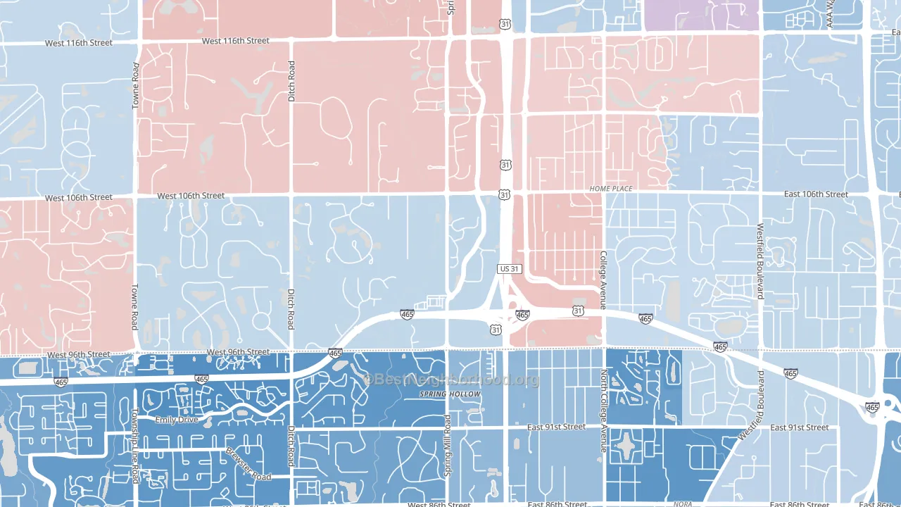 46290, IN block-group political-lean map