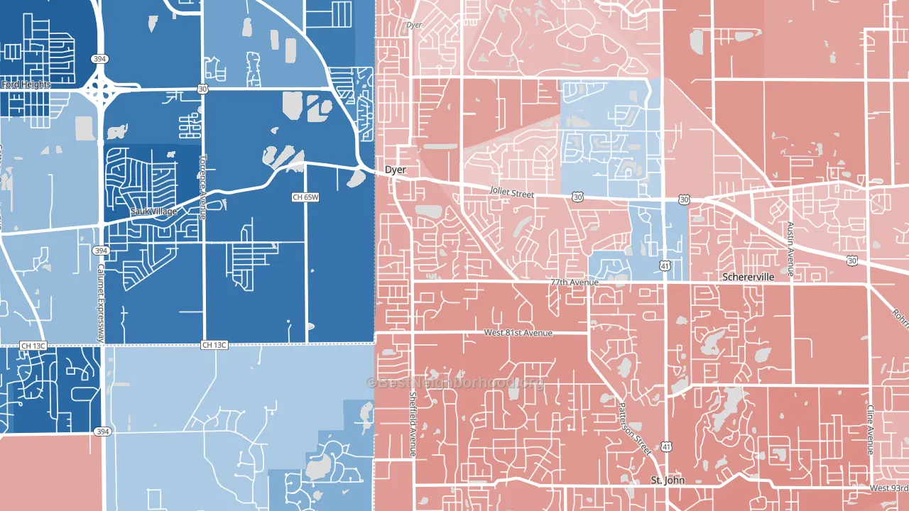 46311, IN block-group political-lean map