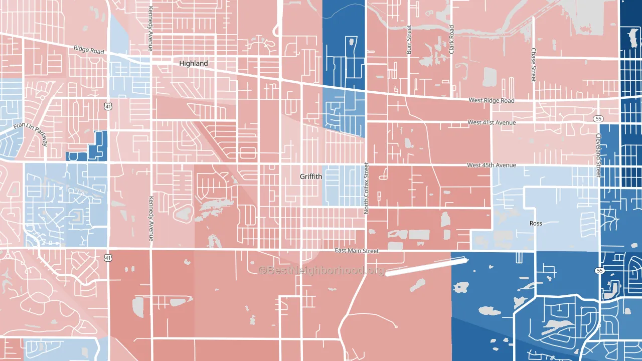 46319, IN block-group political-lean map