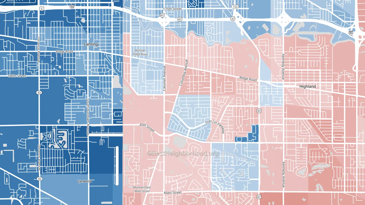 46321, IN block-group political-lean map