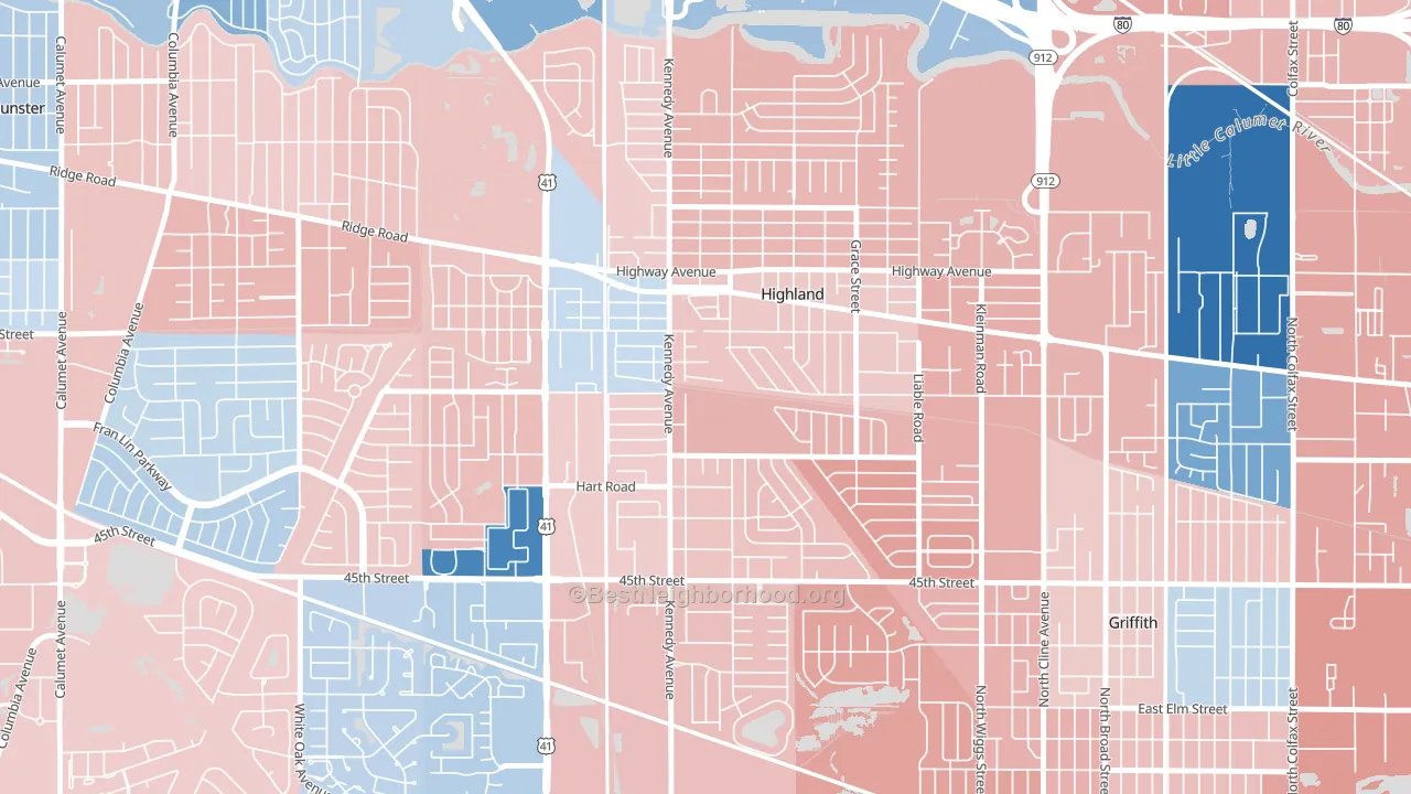 46322, IN block-group political-lean map
