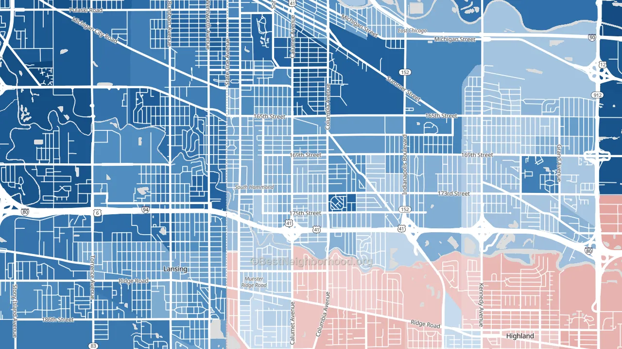 46324, IN block-group political-lean map