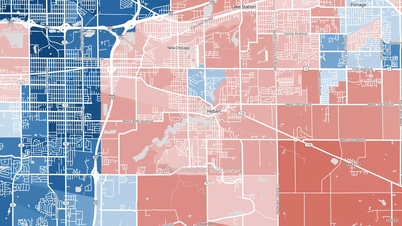 46342, IN block-group political-lean map