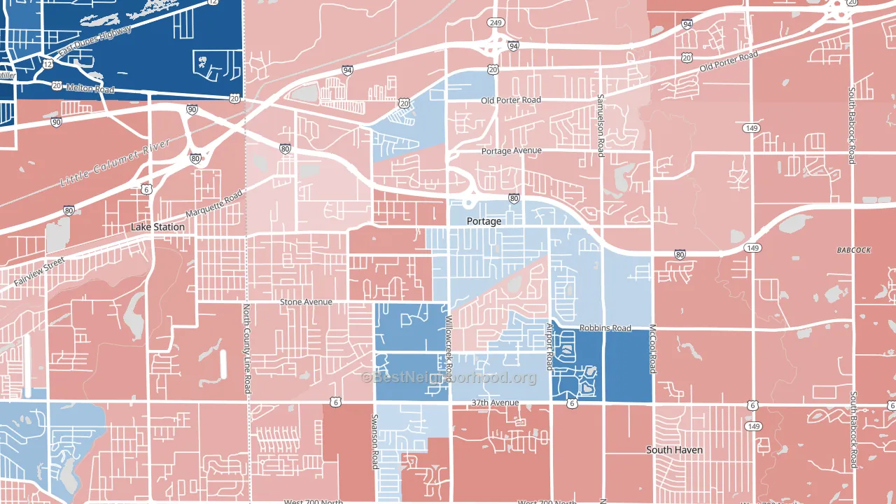 46368, IN block-group political-lean map