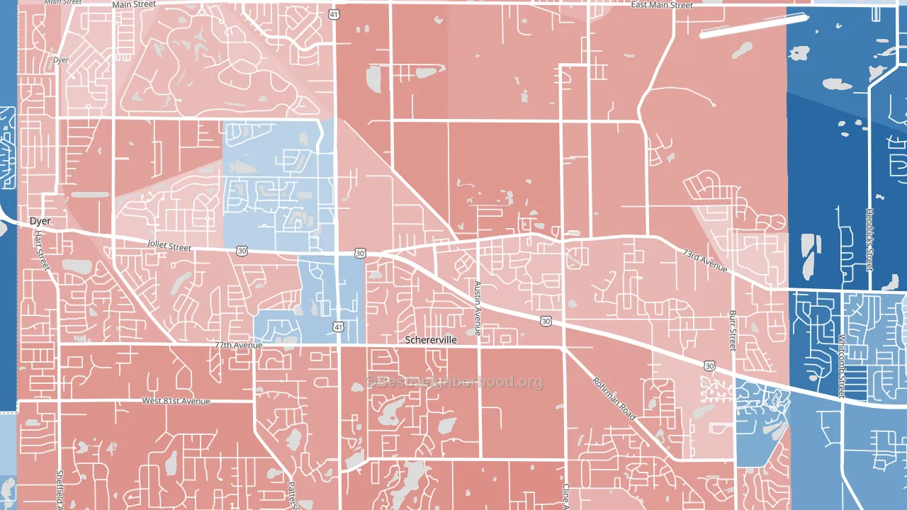 46375, IN block-group political-lean map