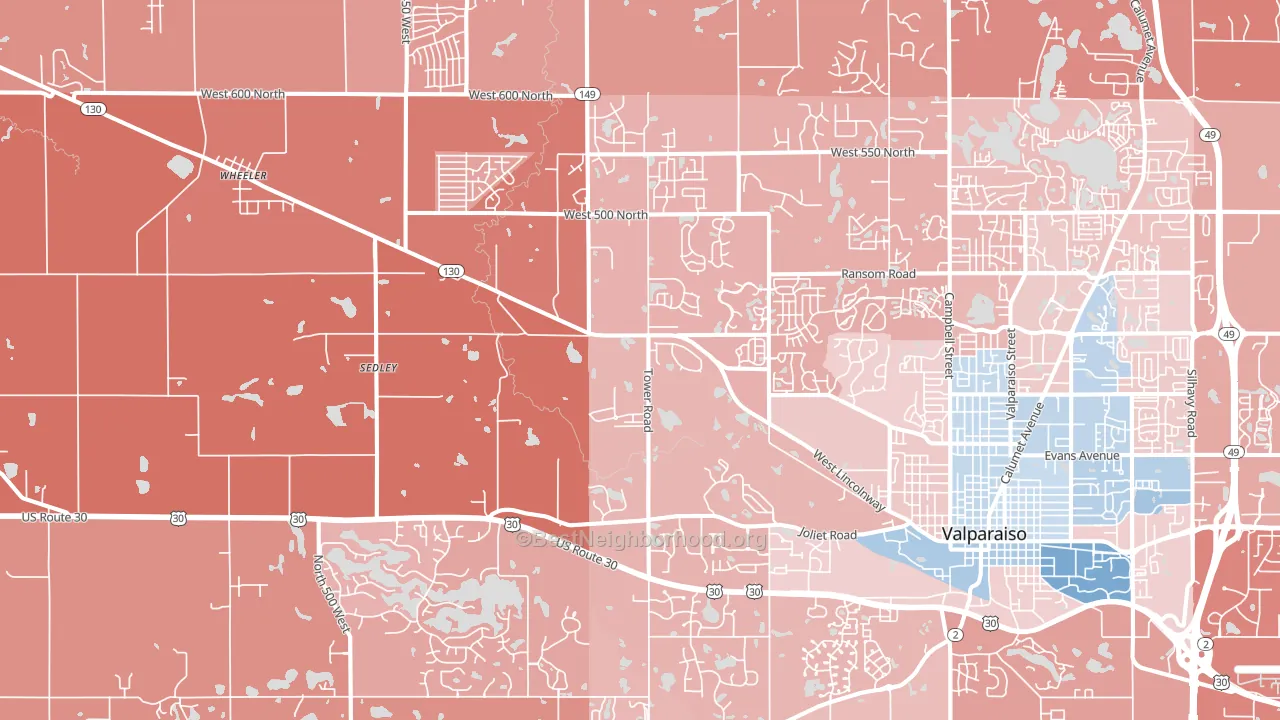 46385, IN block-group political-lean map