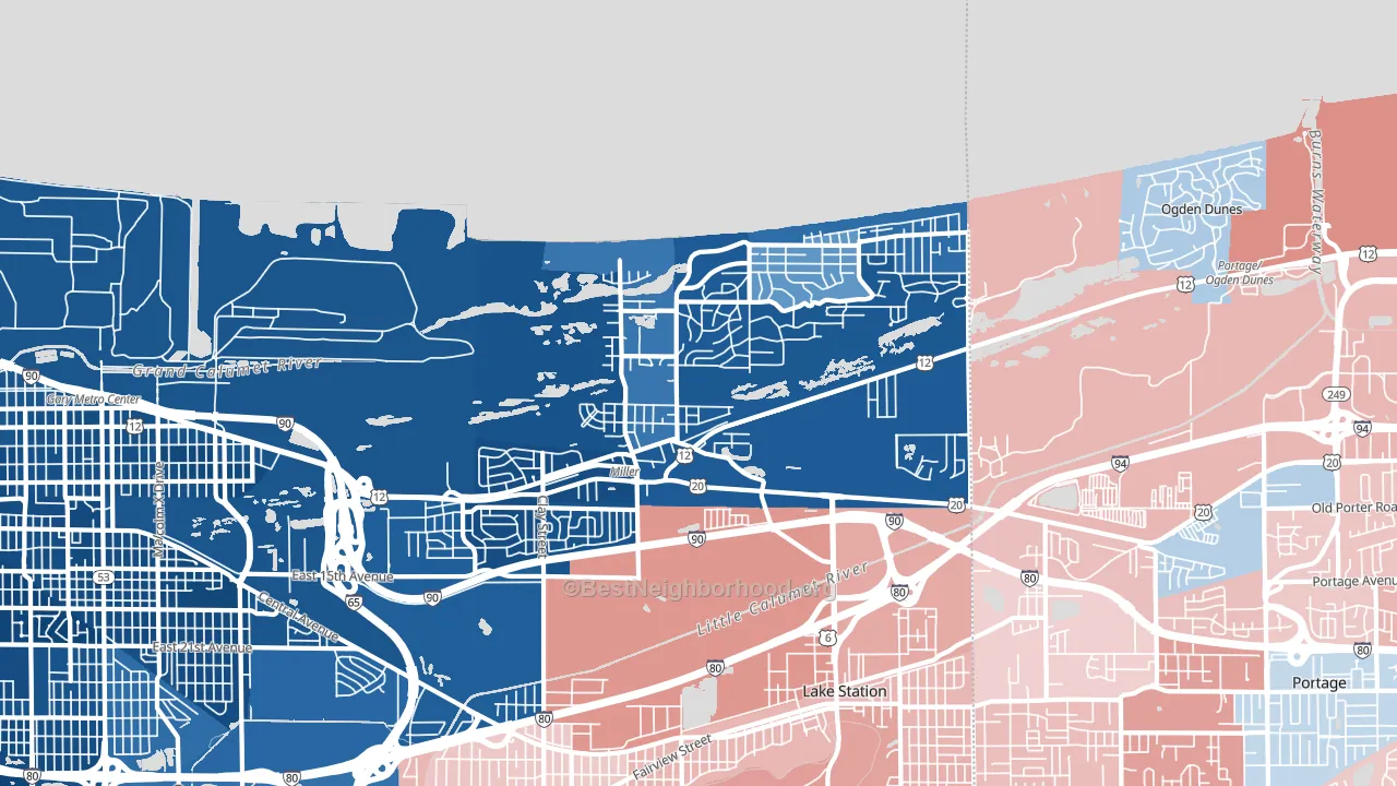 46403, IN block-group political-lean map