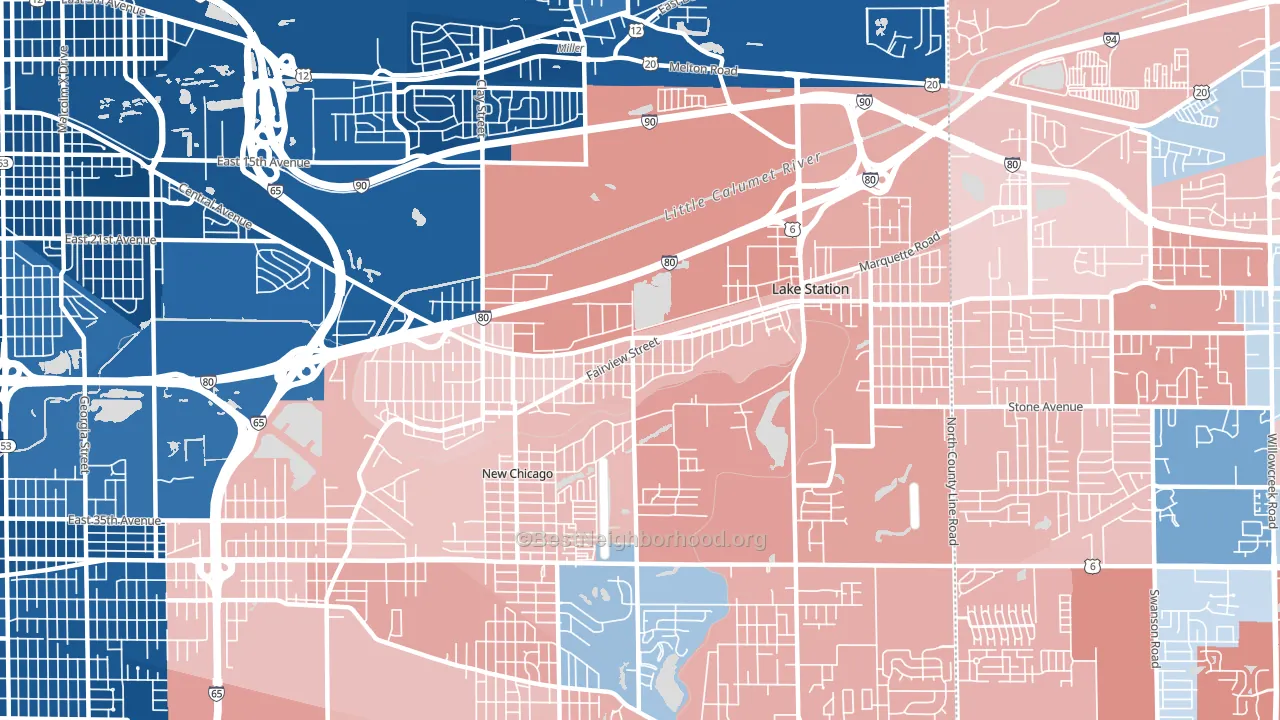 46405, IN block-group political-lean map
