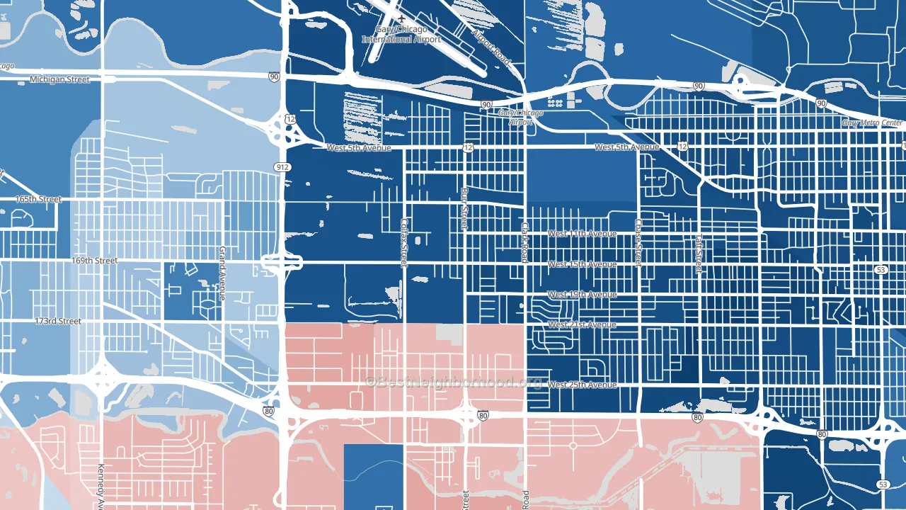 46406, IN block-group political-lean map