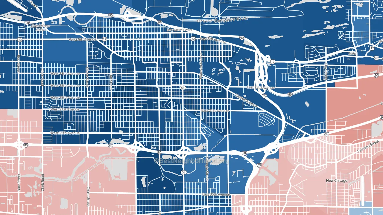 46407, IN block-group political-lean map
