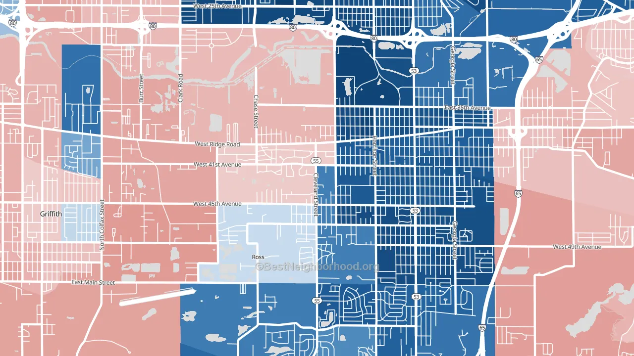 46408, IN block-group political-lean map