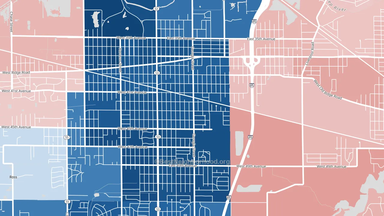 46409, IN block-group political-lean map