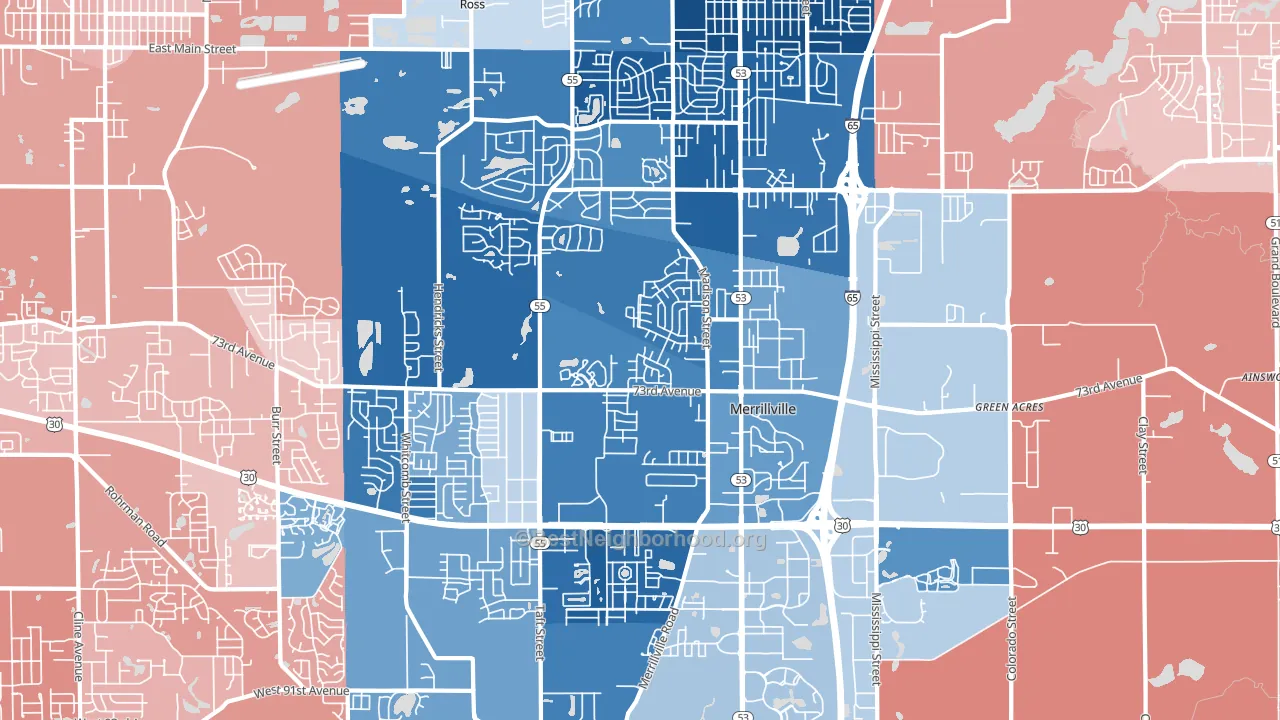 46410, IN block-group political-lean map