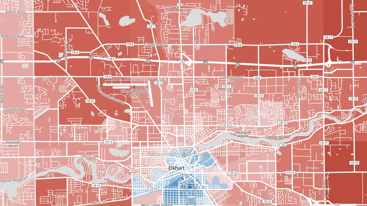 46514, IN block-group political-lean map