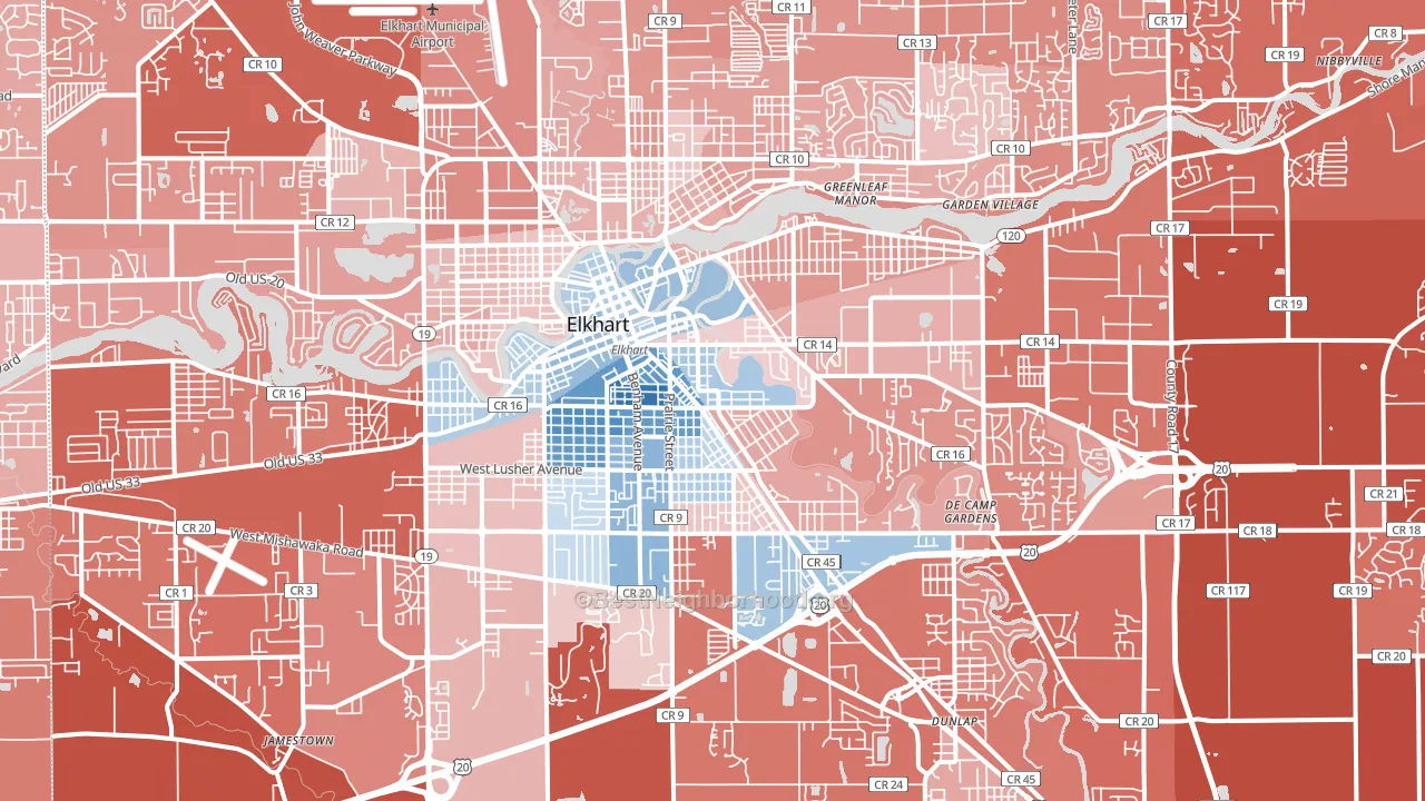 46516, IN block-group political-lean map