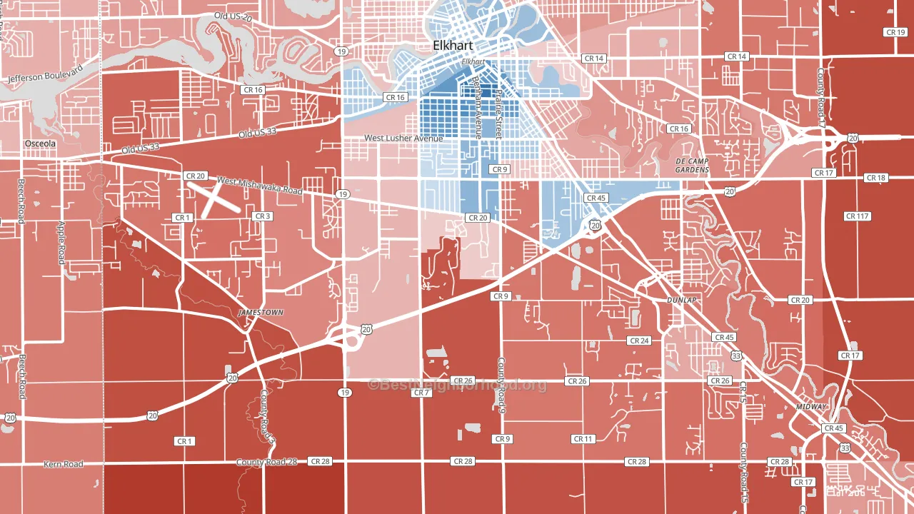 46517, IN block-group political-lean map